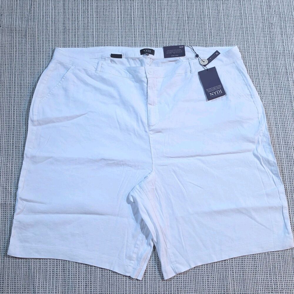 NYDJ Lift Tuck Women 26W Bermuda Linen Blend Chino Shorts In Optic White NWT